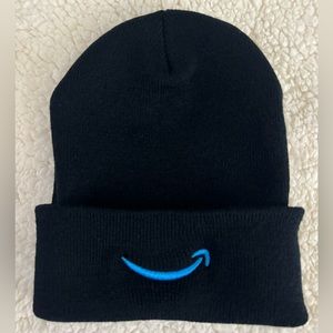 NEW Amazon Embroidered 12” Knit Beanie - Black / Blue